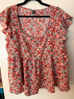 Floral Ruffle Sleeve Women's Top